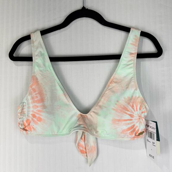 Roxy Nautilus Elongated Triangle Bikini Swim Top Orange Aqua Tie Dye Size Large - Picture 2 of 5